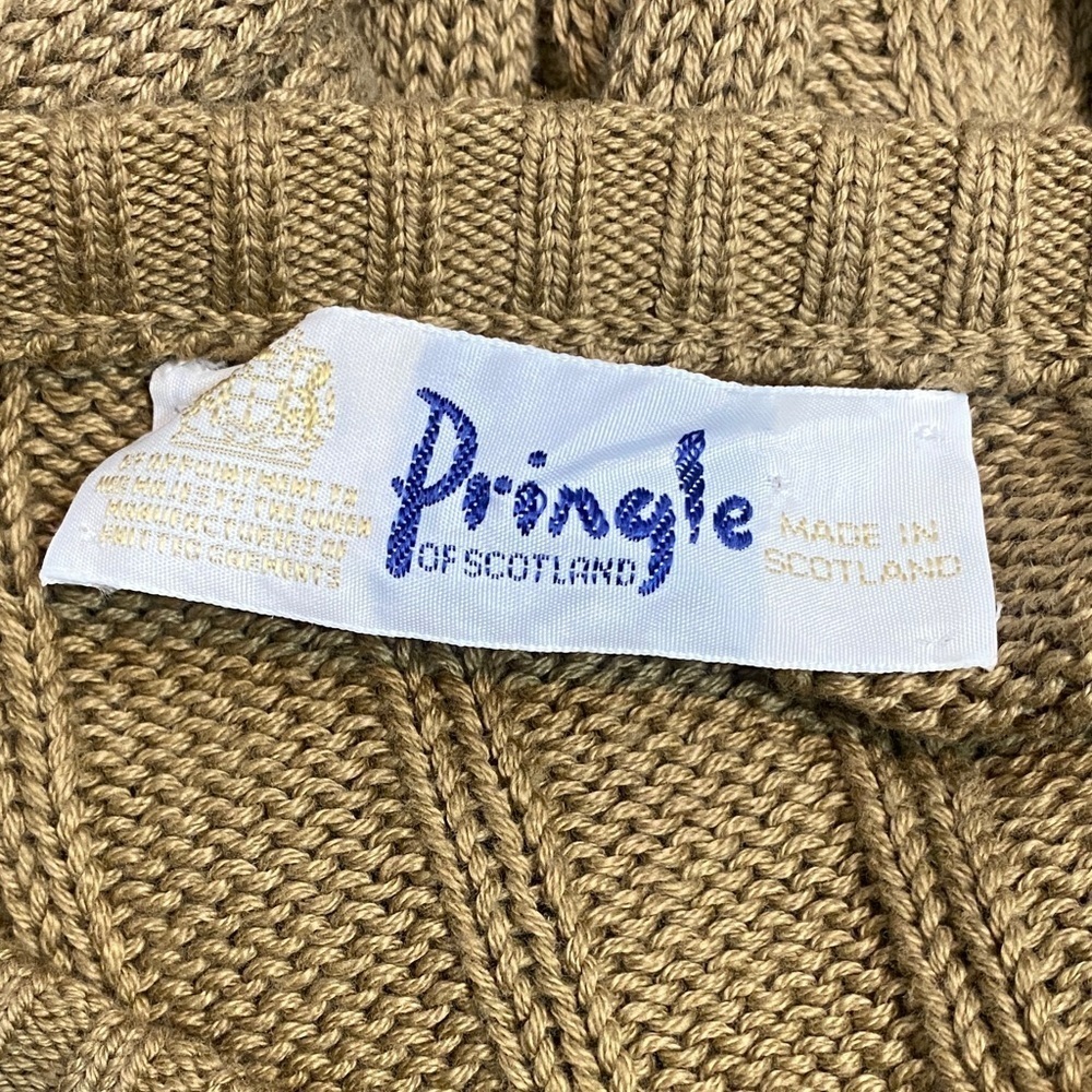 Unisex Pringle of Scotland Classic Cable Knit Crewneck Sweater Camel Tan - Picture 2 of 9